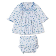 Load image into Gallery viewer, Blooming Bows Print Smocked Dress in Blue
