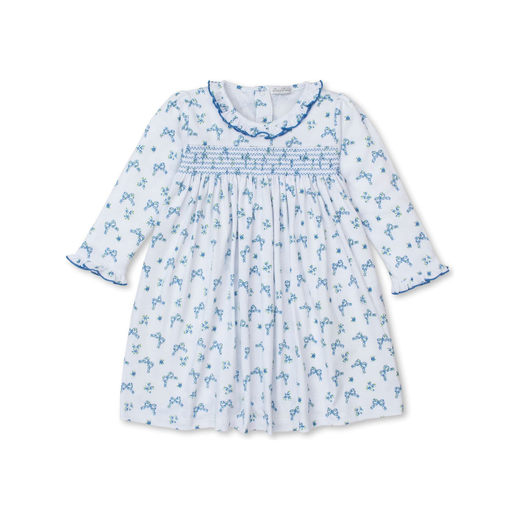 Blooming Bows Print Smocked Dress in Blue