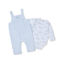 Load image into Gallery viewer, Forest Fun Embroidered Overall Set in Blue Stripe
