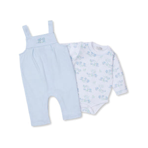 Forest Fun Embroidered Overall Set in Blue Stripe