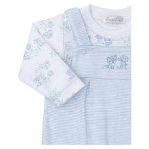 Forest Fun Embroidered Overall Set in Blue Stripe