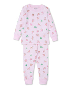 Puppy Snowball Pranks Print Pajama Set in Pink