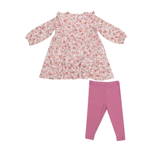 Pretty Calico Ruffle Tiered Dress & Legging Set