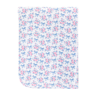 Blue Floral Bows Receiving Blanket