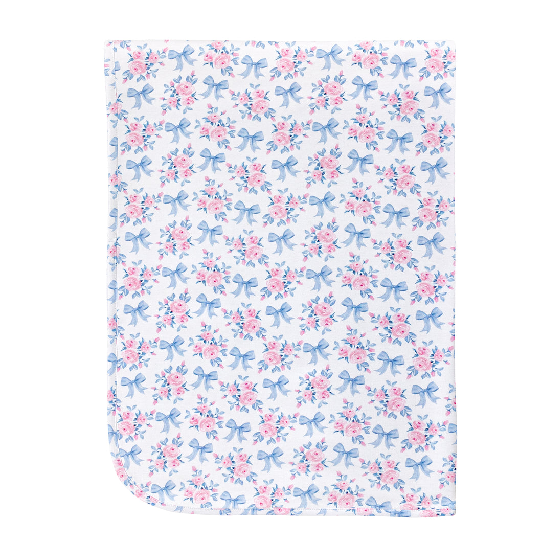 Blue Floral Bows Receiving Blanket