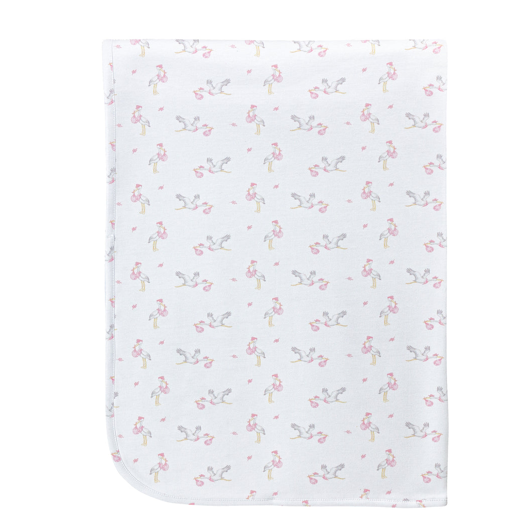 Tiny Storks Girl Receiving Blanket- Pink