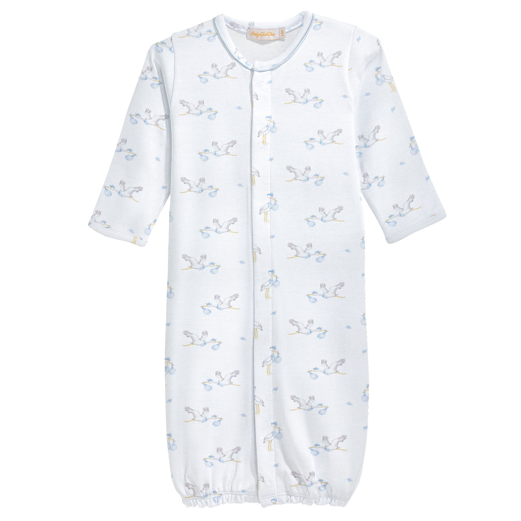 Tiny Storks Boy Conv. Gown w/ Piping- Blue