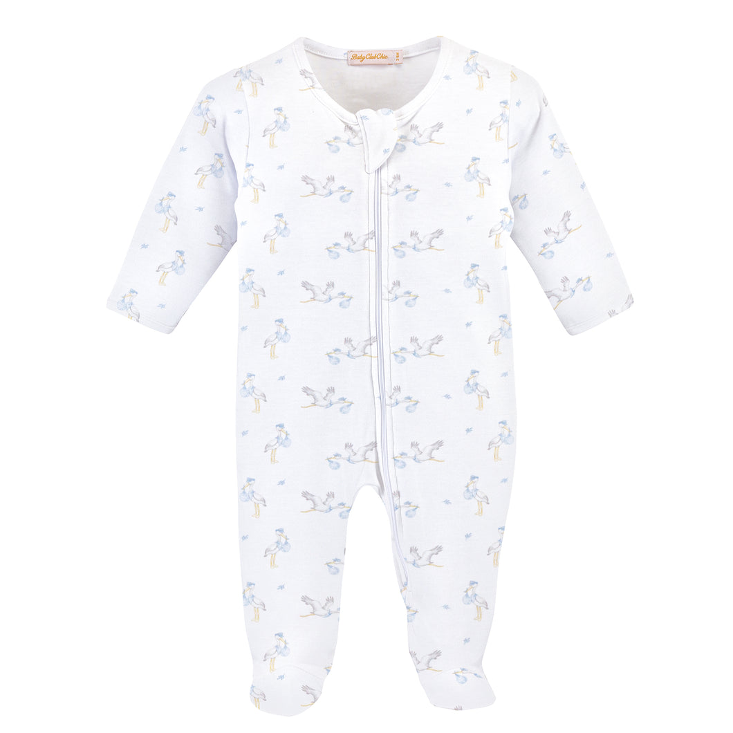 Tiny Storks Boy Zip Footie- Blue