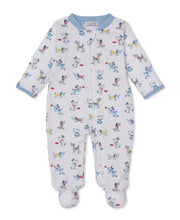 Load image into Gallery viewer, Puppy Patch Print Zip Footie- Blue
