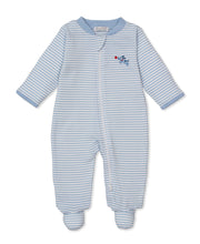 Load image into Gallery viewer, Puppy Patch Stripe Zip Footie- LB
