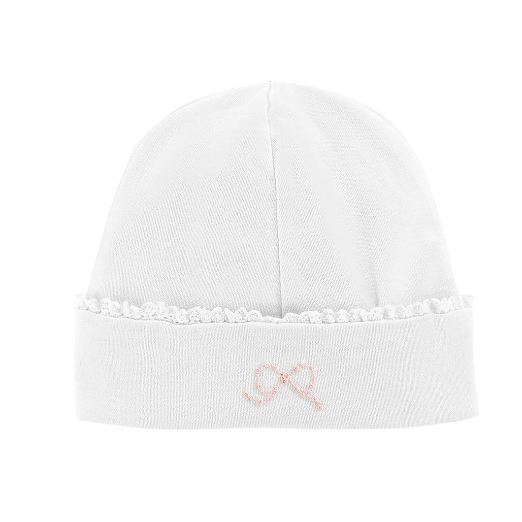 Pretty Bows White Hat w/ Lace Trim