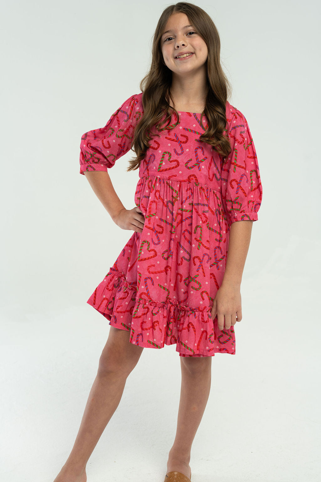 Kenzie Candy Canes Dress- Candy Pink