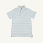 Prim & Proper Polo SS- Pima- Old Greenwich Green Stripe/ SS
