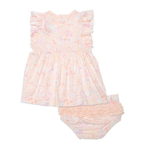 Coral Floral Ruffle Sleeve Modal Dress & Diaper Cover