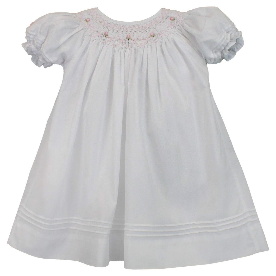 Rose Smocked Dress w/ Bloomers & Bonnet- White