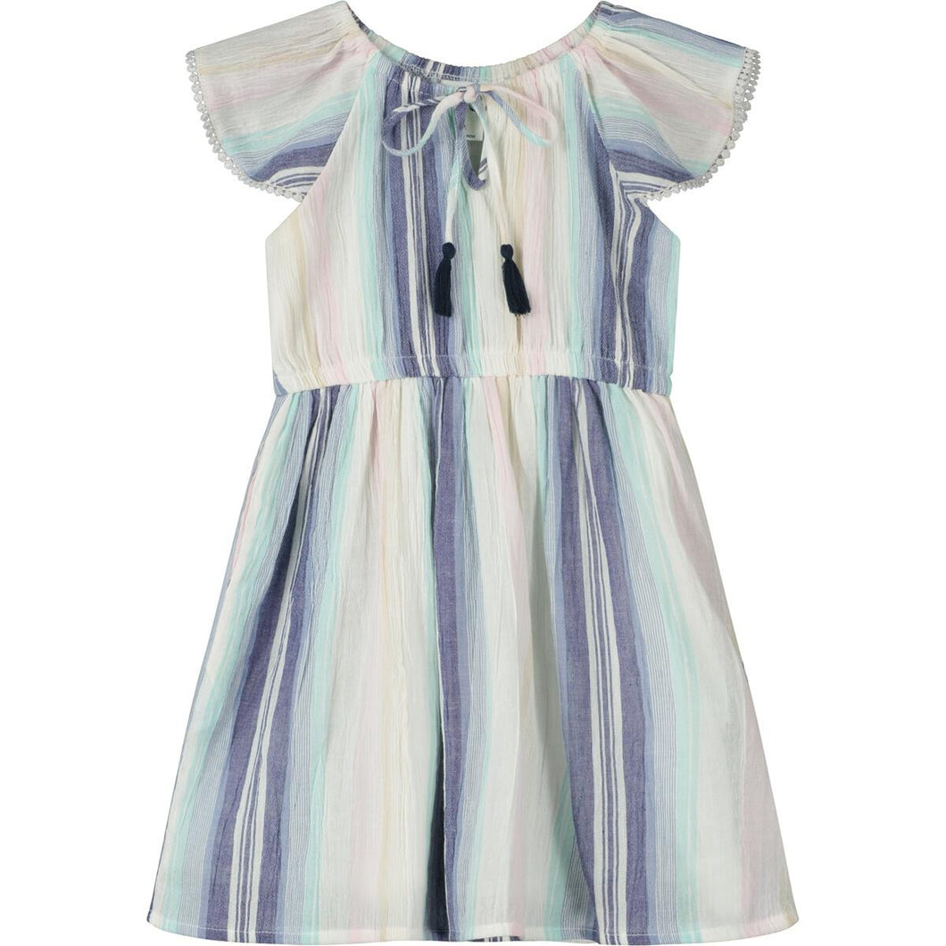 Mousehole Dress - Textured Aqua/Pink/Indigo Stripe