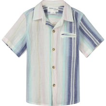 Load image into Gallery viewer, Mousehole Shirt - Textured Aqua/Pink/Indigo Stripe

