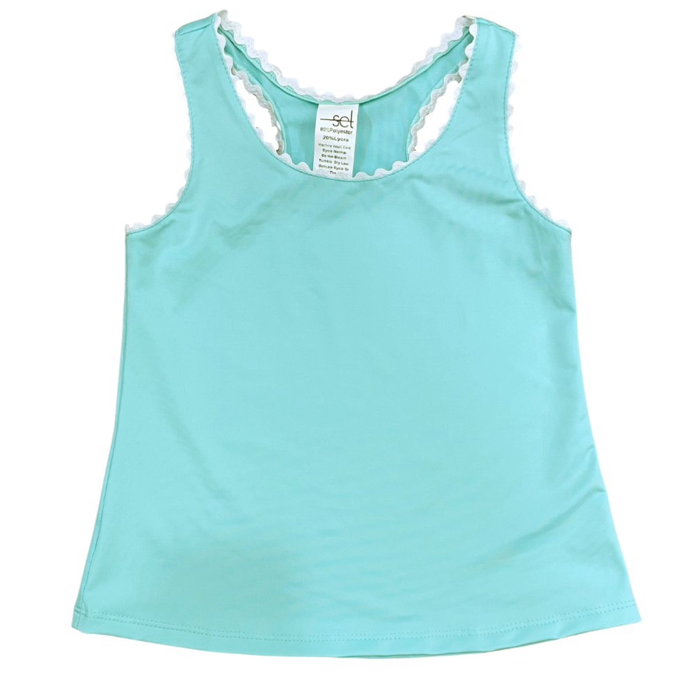 Riley Tank- Turquoise/White RicRac