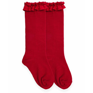 Girls Ruffle Knee Sock - Red