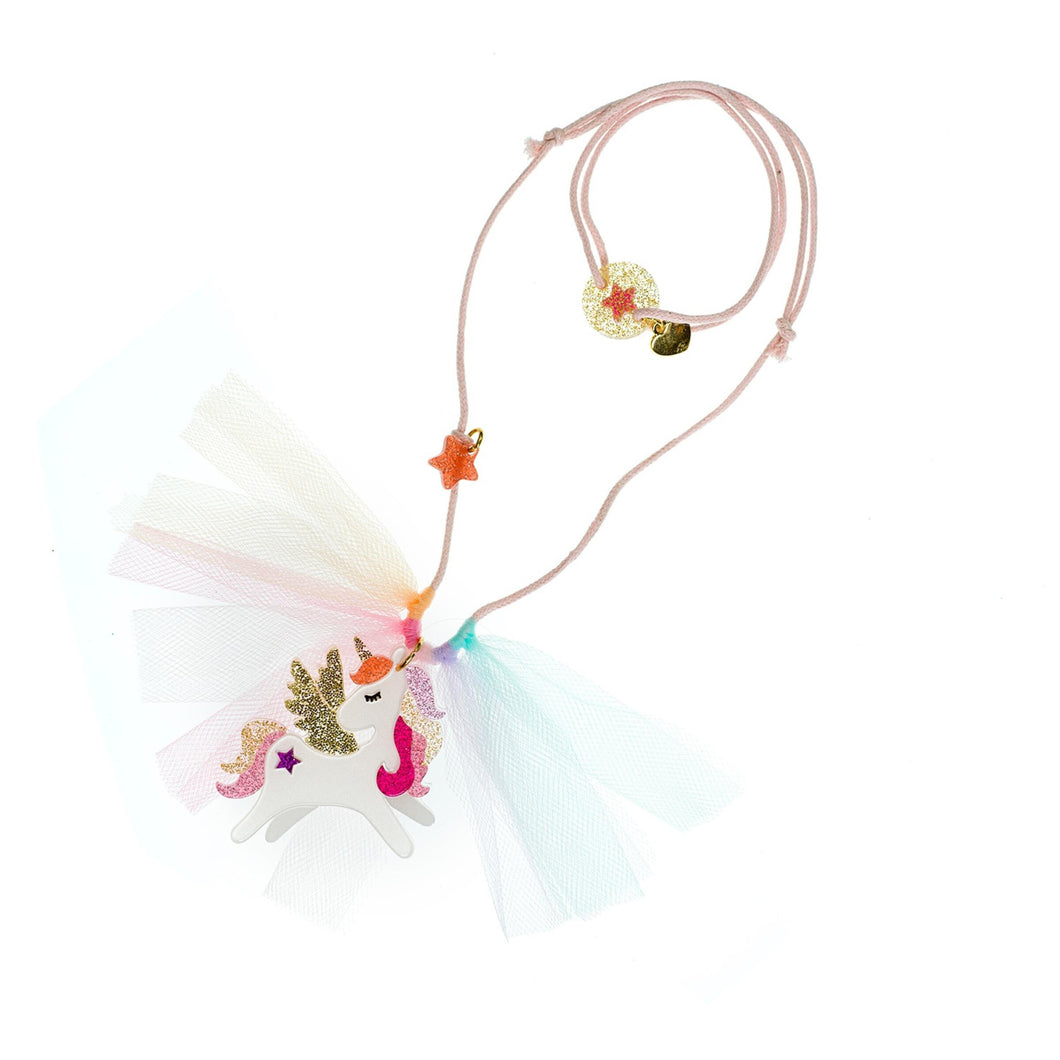 Winged Unicorn Coral Glitter Necklace