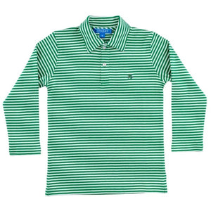 Long Sleeve Striped Polo-Kelly Green/White