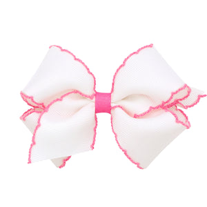 Moonstitch Hair Bow - White & Hot Pink