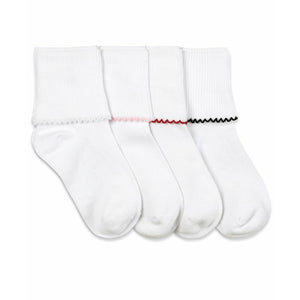 Girls Tatted Edge Turn Cuff Socks- White/ Pink