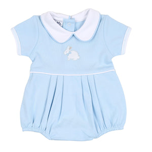 Little Cottontails Blue Embroidered Collared Bubble