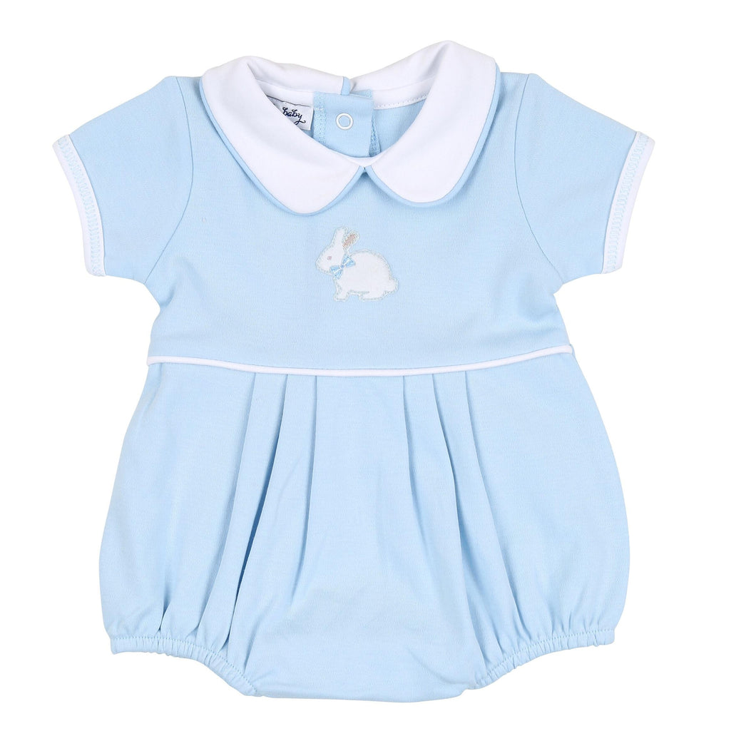 Little Cottontails Blue Embroidered Collared Bubble