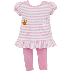 Bunny w/ Carrot Knit Tunic Set - Pink Stripe