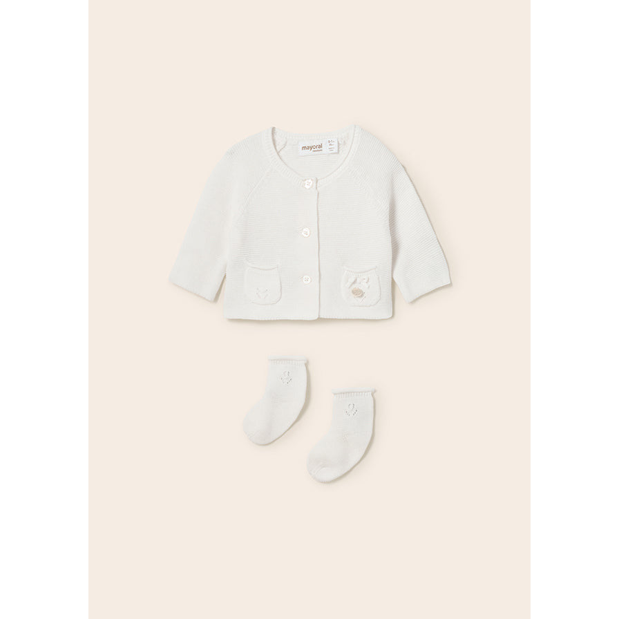 Knit Cardigan & Socks Set - White