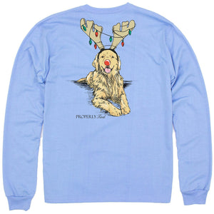 Golden Holiday Long Sleeve Logo Tee - Light Blue