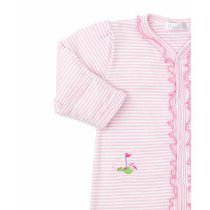 18 Holes Stripe Embroidered Footie - Pink