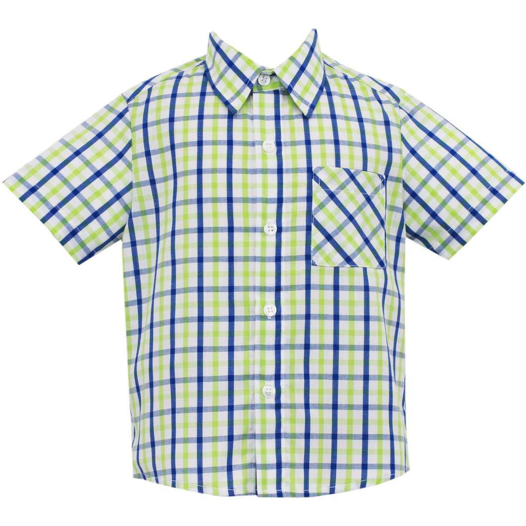Green & Blue Plaid Button-Down Shirt