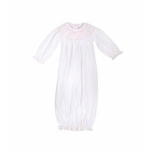 Sweetly Smocked Greeting Gown- Worth Avenue White with Palm Beach Pink