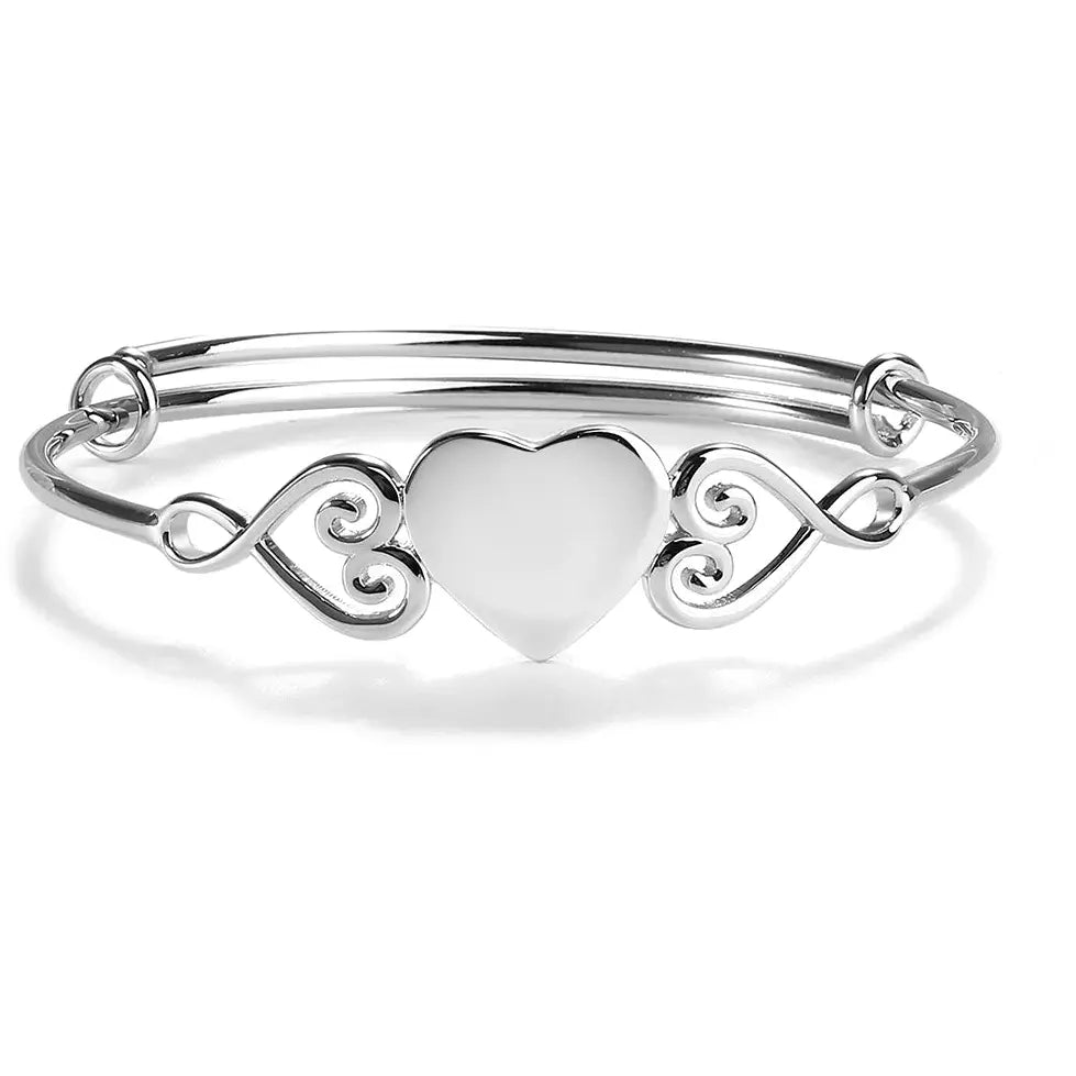 Sterling Silver Solid Heart Bangle Bracelet (Adjustable)