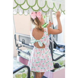 Kristen Knot Dress- Pink Lemonade Dress with Mint Stripe Knotted Bow