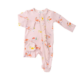 Two Way Zipper Footie- Boardwalk Flamingos