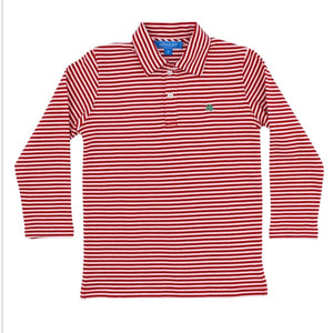 Long Sleeve Striped Polo- Red/White