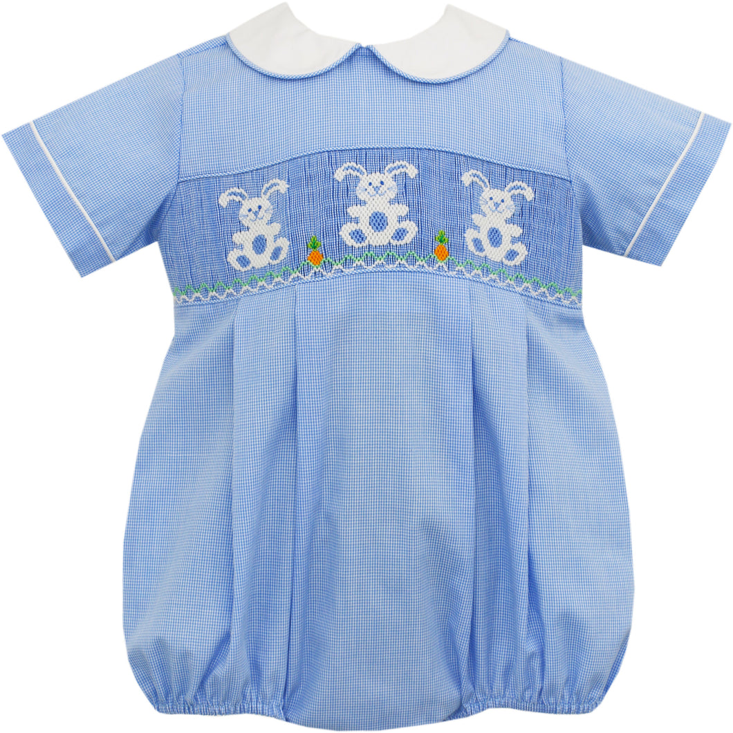 Bunnies Smocked Bubble- Blue Gingham