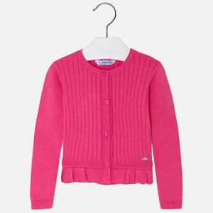 Knitted Cardigan with Lattice Trim and Pleated Hem