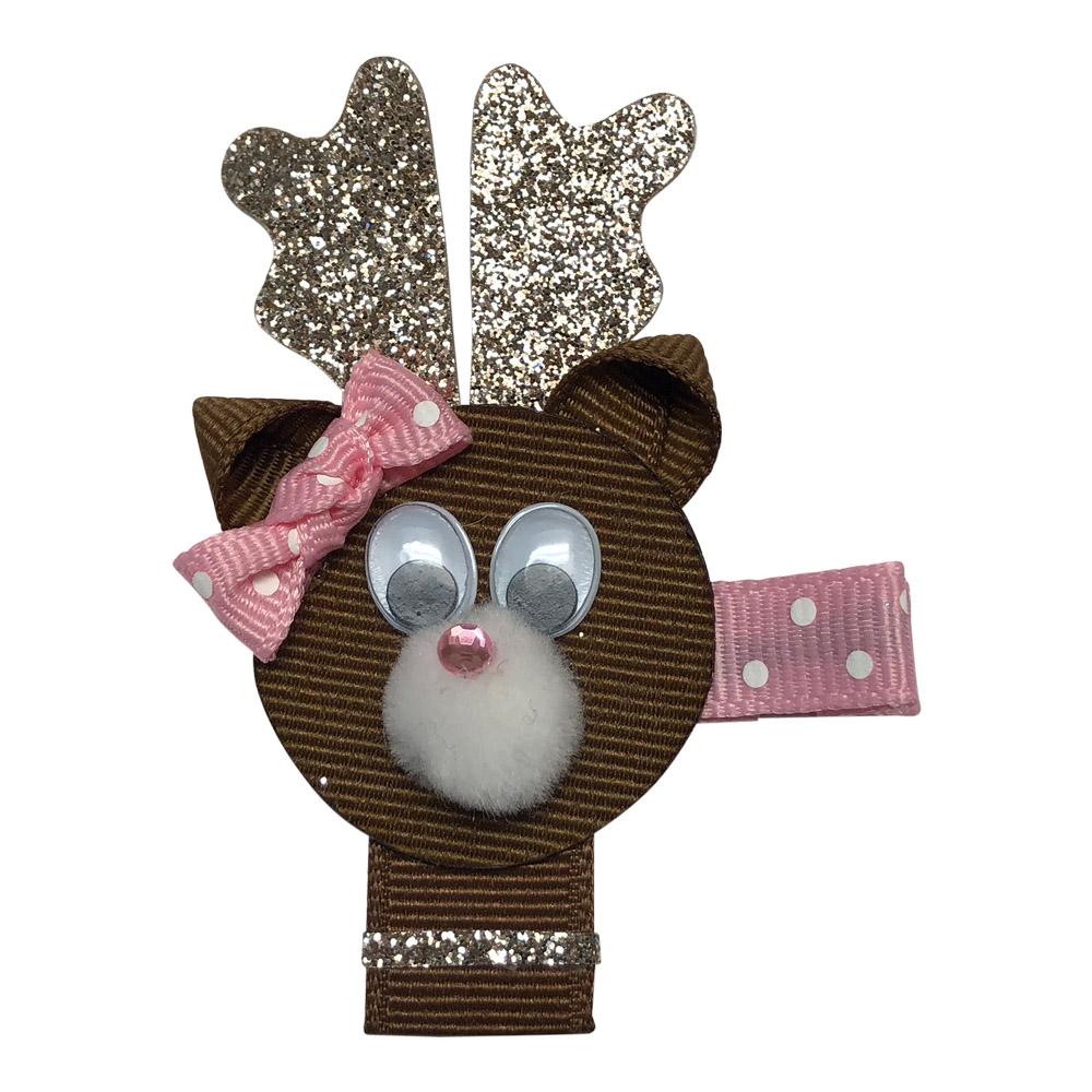 Reindeer Face with Bow Hair Clip