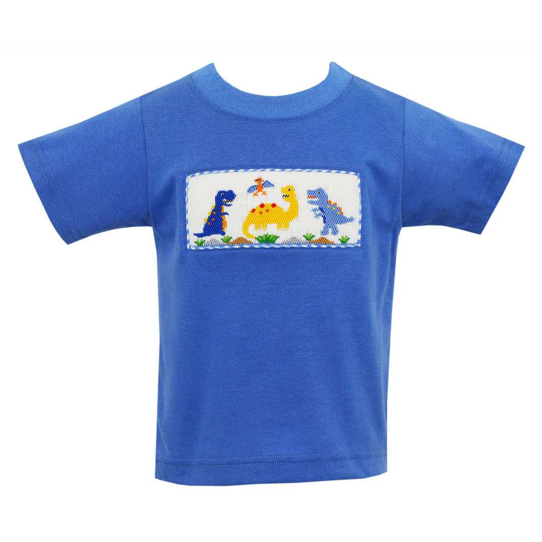 Dinosaurs Smocked Shirt- Periwinkle Blue