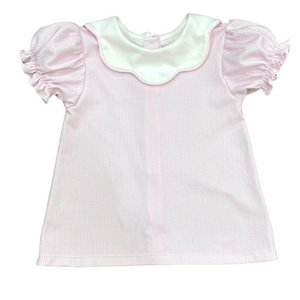 Scarlet Scallop Top- Pink Mini Gingham