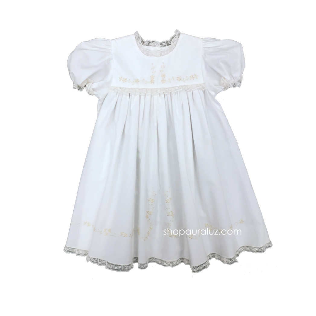 White Dress w/ Slip - White Lace & Embroidered Flowers