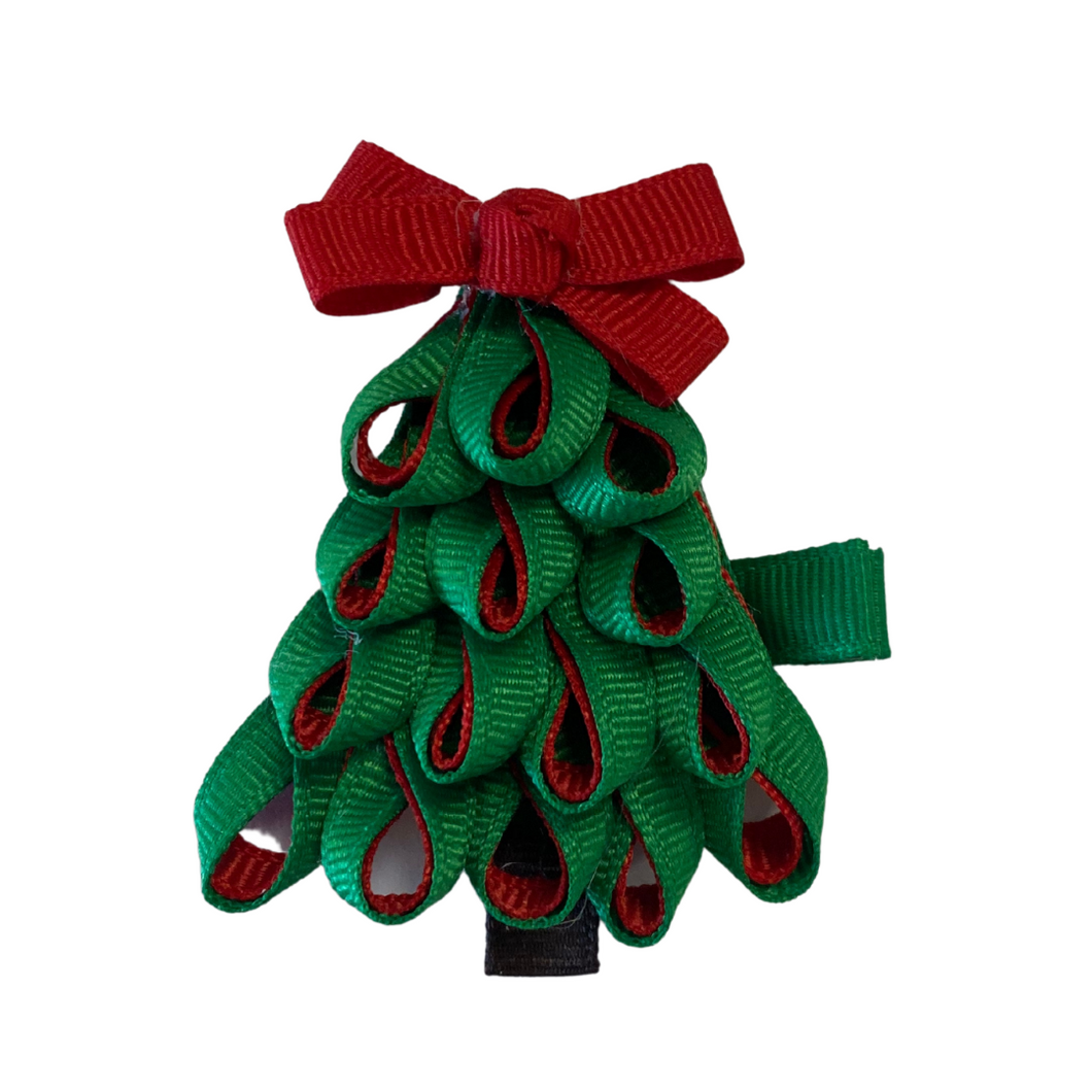 Ribbon Loop Christmas Tree Hair Clip