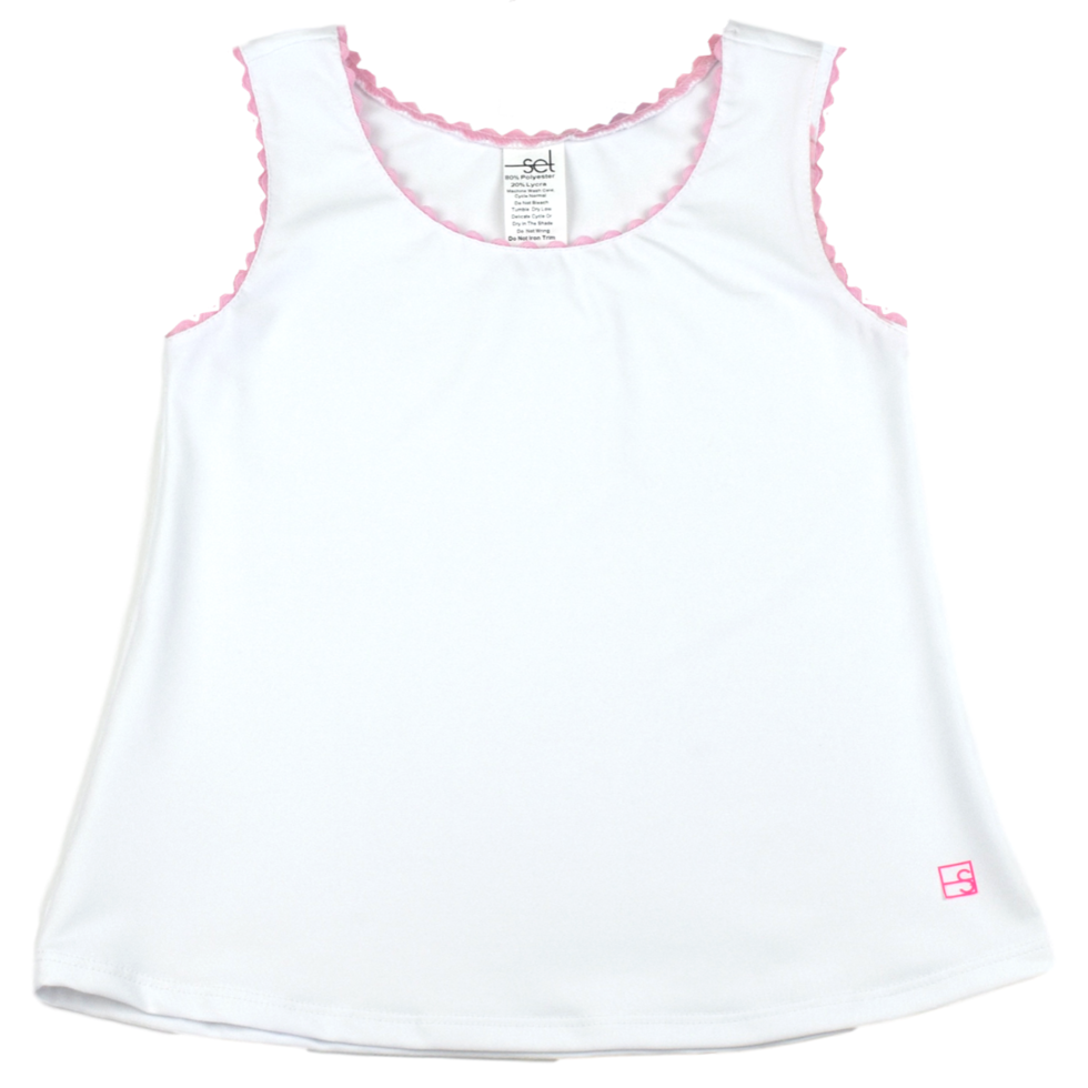 Riley Tank- White/Pink RicRac