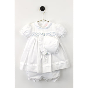 Smocked Flower Ring Dress w/ Bloomers & Bonnet