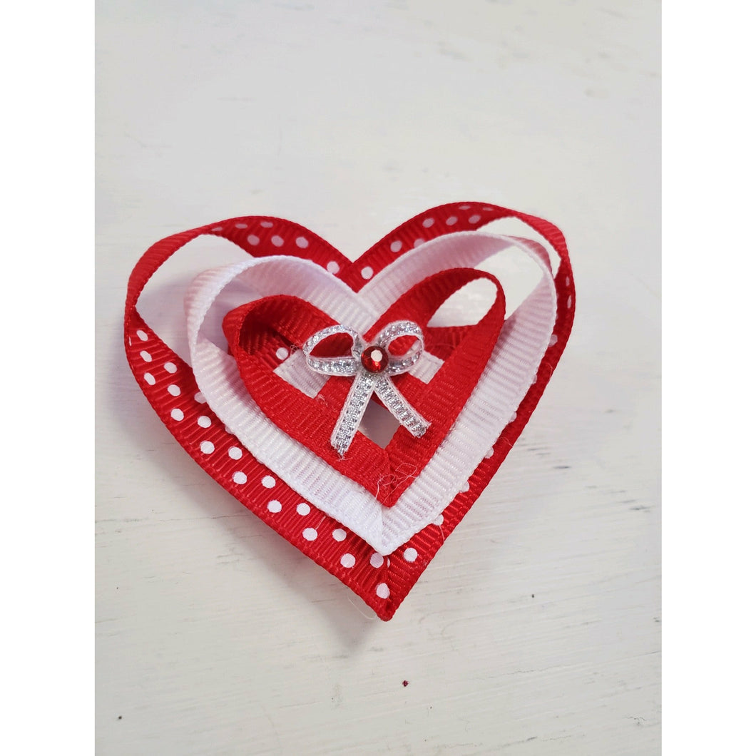 Polka Dot Bow Heart Hair Clip