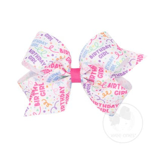 Medium Birthday Girl Print Grosgrain Hair Bow